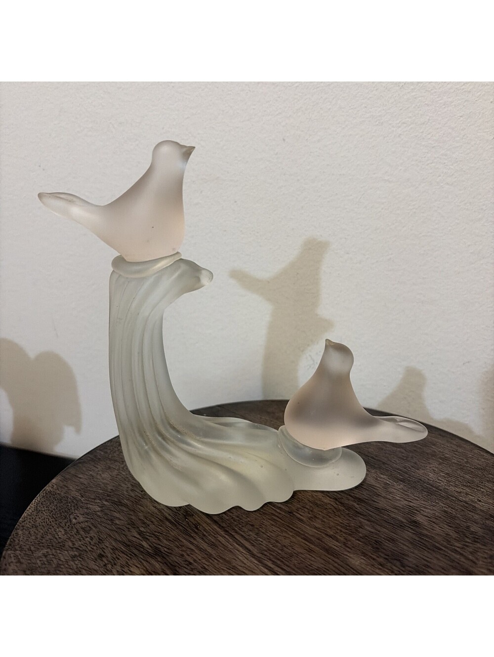 VTG Pink Frosted Glass Love Birds on Branch Hallmark Crowning Touch Collection